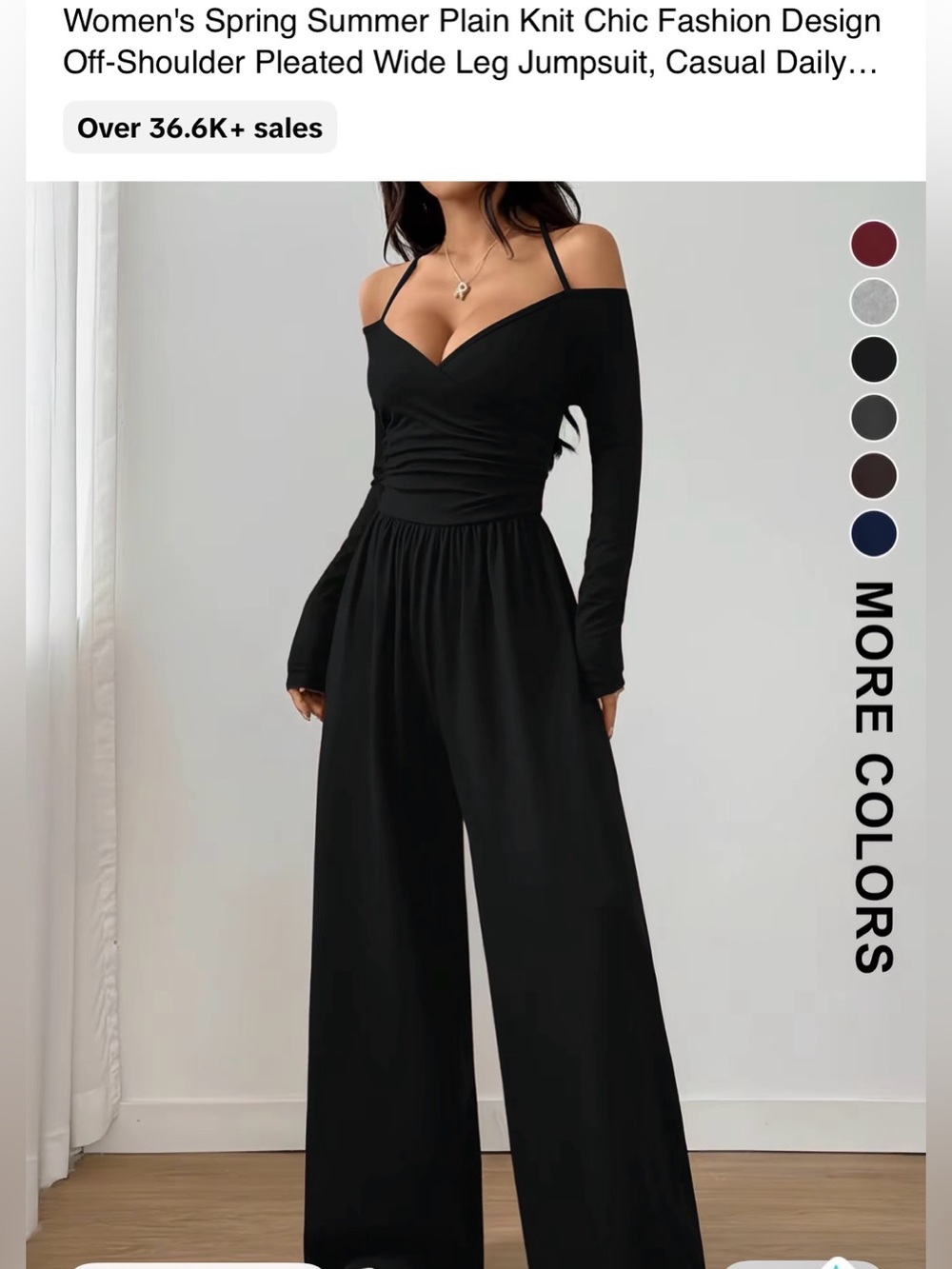 Off-Shoulder Wide-Leg Jumpsuit — Black